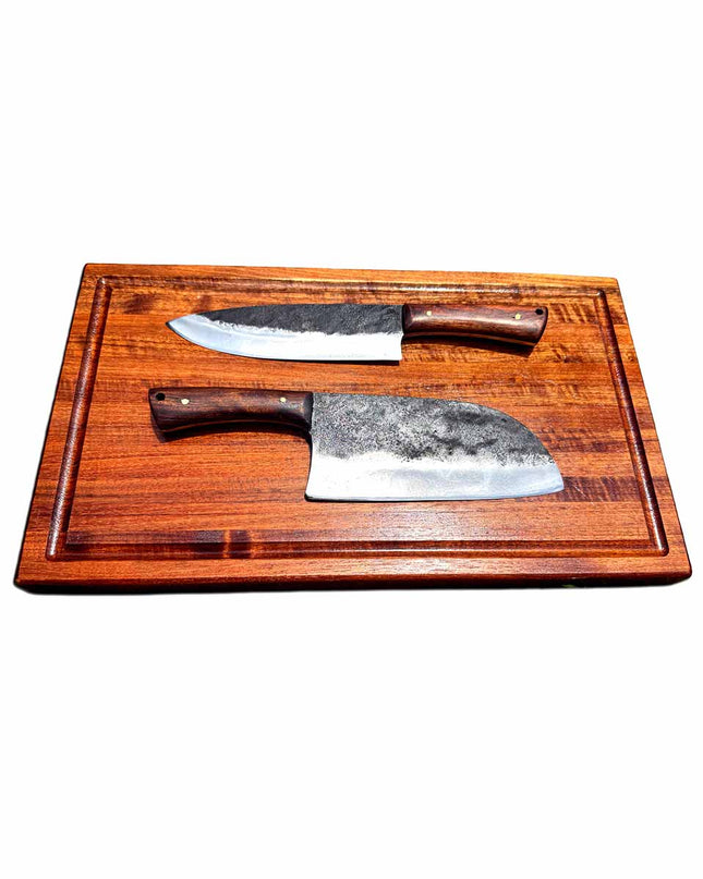 Kit "Nobleza Parrillera" (Tabla L + Cuchillo + Hacha)